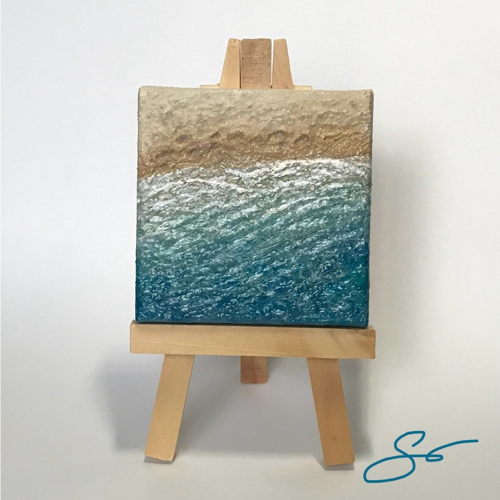 Original Mixed Media Beach Painting + Easel